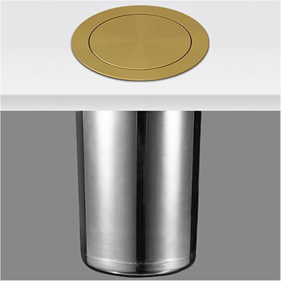 Countertop Built-in Trash Can Kitchen Cabinet Waste Chute, Stainless Steel Recessed Recycling Dustbin with Swing Flap Lid, Embedded Hidden Wastebasket Garbage Container, Space Saving Litter Bin-gold