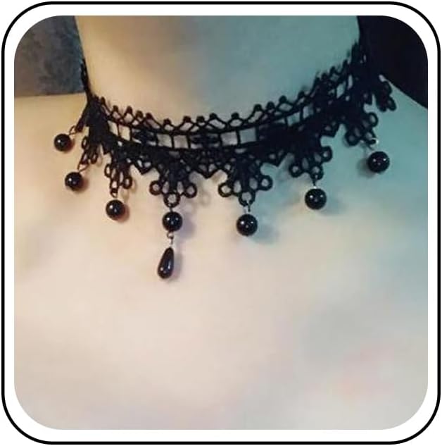 Andelaisi Boho Lace Choker Necklace Black Cz Waterdrop Pendant Necklace Choker Vintage Teardrop Crystal Clavicle Necklace Gothic Lace Necklace Jewelry for WomenStyle A