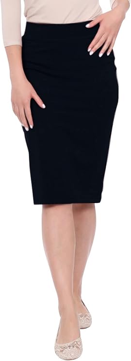 Kosher Casual Women's Modest Knee-Length Fitted Lightweight Cotton Spandex Pencil Skirt