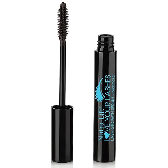 Love Your Lashes Growth Serum and Mascara, Soft Black, All-in-One Formula with Peptides, Water-Resistant, 10ml