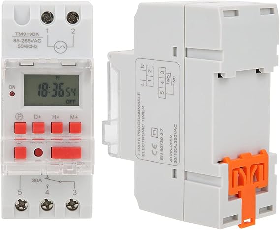 TM919BK 85 265V AC 30A LCD 7 Days Programmable Digital Timer Switches, 16 ON Off Programs, Countdown Function, Large LCD Display