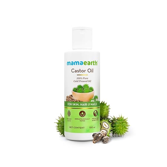 Mamaearth Castor Oil | Cold Pressed Oil for Eyebrow & Eyelash Growth | Organic & Natural Oil for Hair Growth, Radiant Skin & Strong Nails | 5.07 Fl Oz (150ml)