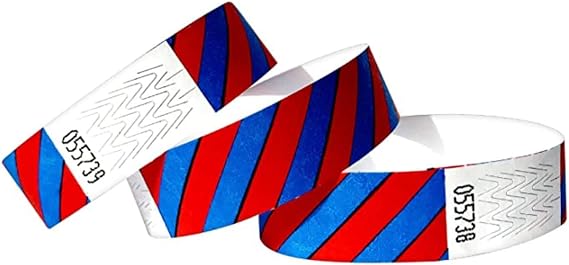 Tyvek Wristbands - Striped - 3/4" Tyvek Wristbands for Events ... (Blue Red, 10000 Pack)
