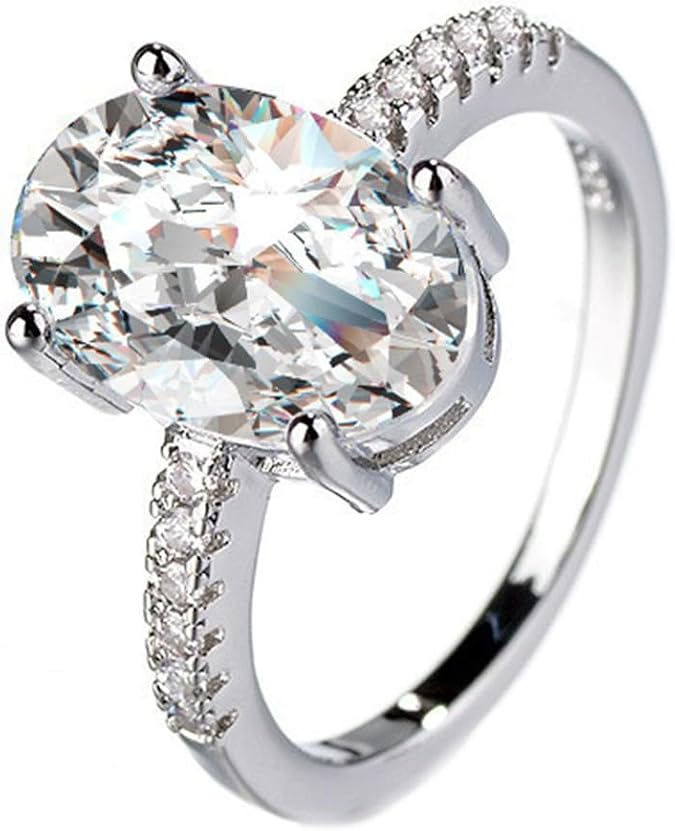 White Gold Plated 4 Carat Brilliant Cut Solitaire Cubic Zirconia CZ Engagement Ring Purpose Statement Anniversary Halo Ring