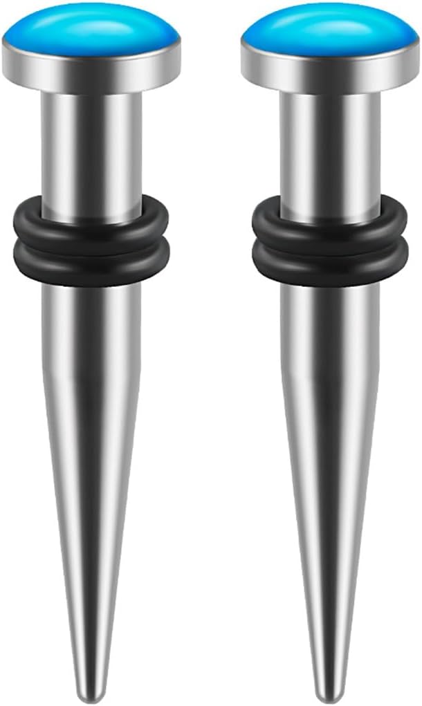 2PCS 1.6mm(14G) Stainless Steel Pointed Cone Blue Flash Oil Dripping Electroplated Solid Ear Expander Ear Gauge Stretch Taper Plug