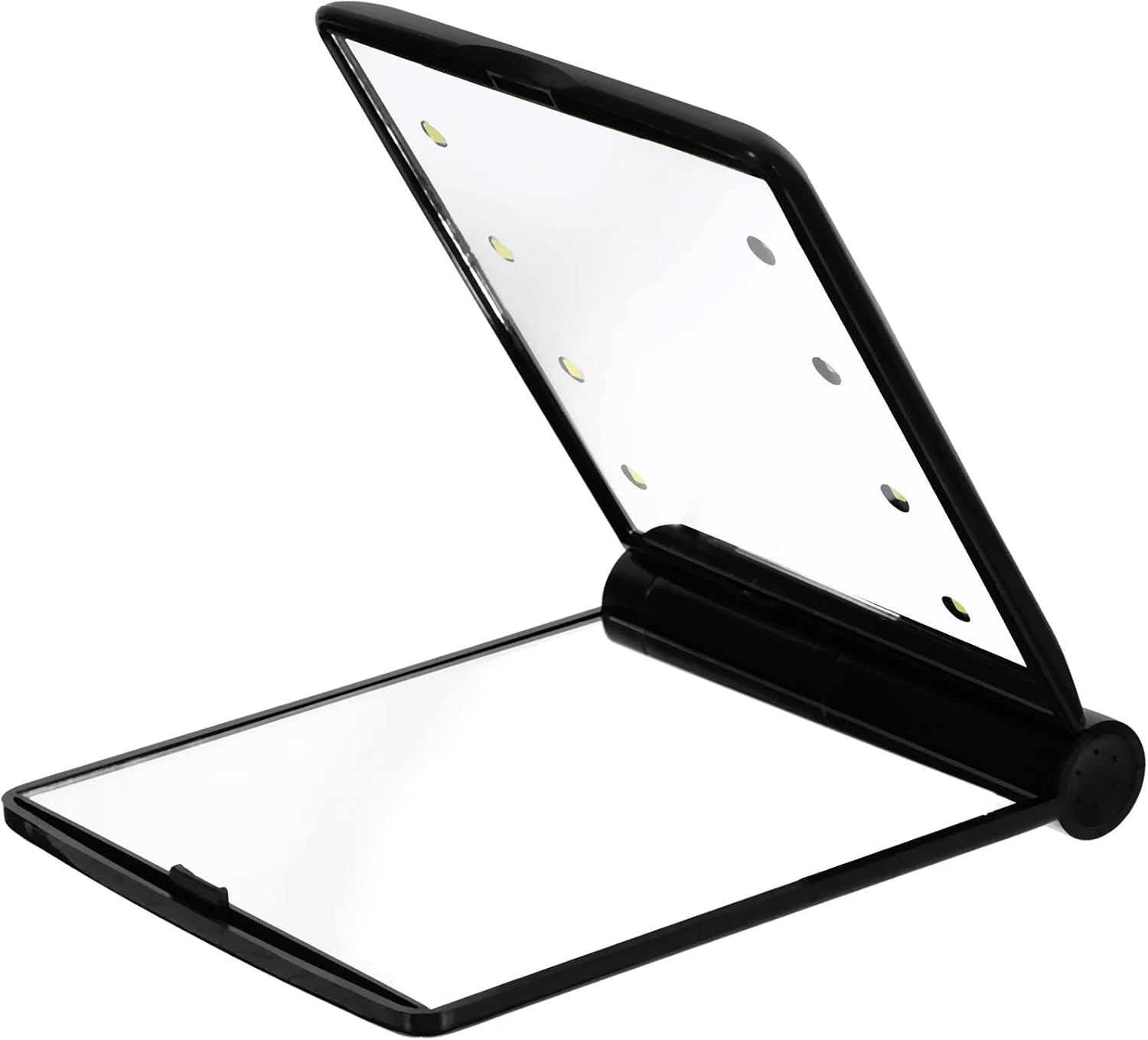 TechTic Katlanır Mini Işıklı Makyaj Aynası Cep Çanta Aynası 8 LED Pilli(23A 12V Pil Dahildir) (SİYAH)