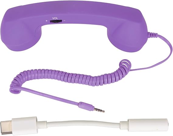 Retro Phone Handset, Telephone Handset for Cellphone Type-C Phone Handset with 3.5mm Jack Mobile Phone Receiver Noise Cancelling Microphone for Cell Phone(Purple)