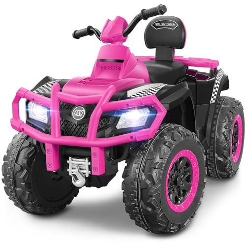 ELEMARA 2 Seater Ride on ATV for Big Kids, 4 Wheeler Quad Ride on Toy with 10AH Battery,2  80 W Motor, 4mph Max Speed, Battery Powered Ride on Car for Boys&Girls, Bluetooth, LED Light,Light Pink
