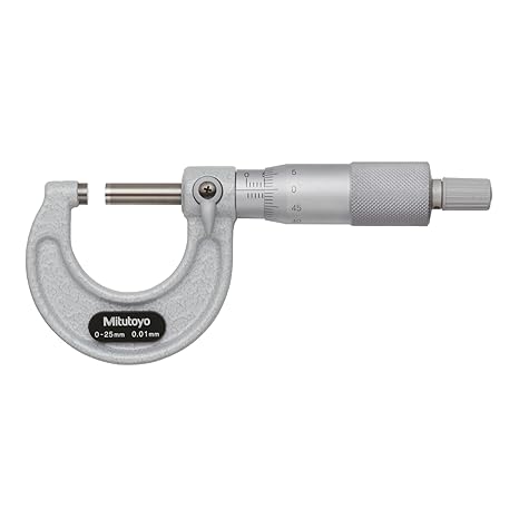 Mitutoyo 103-138 Outside Micrometer, Baked-enamel Finish, Ratchet Stop, 25-50mm Range, 0.01mm Graduation, +/-0.002mm Accuracy | 0.01mm Graduation