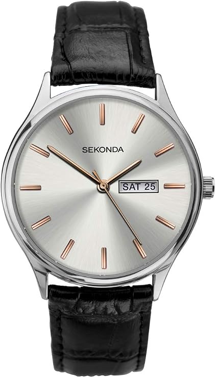 Sekonda Mens Classic Analogue Quartz Watch with Silver Dial and Black Leather Strap 1686