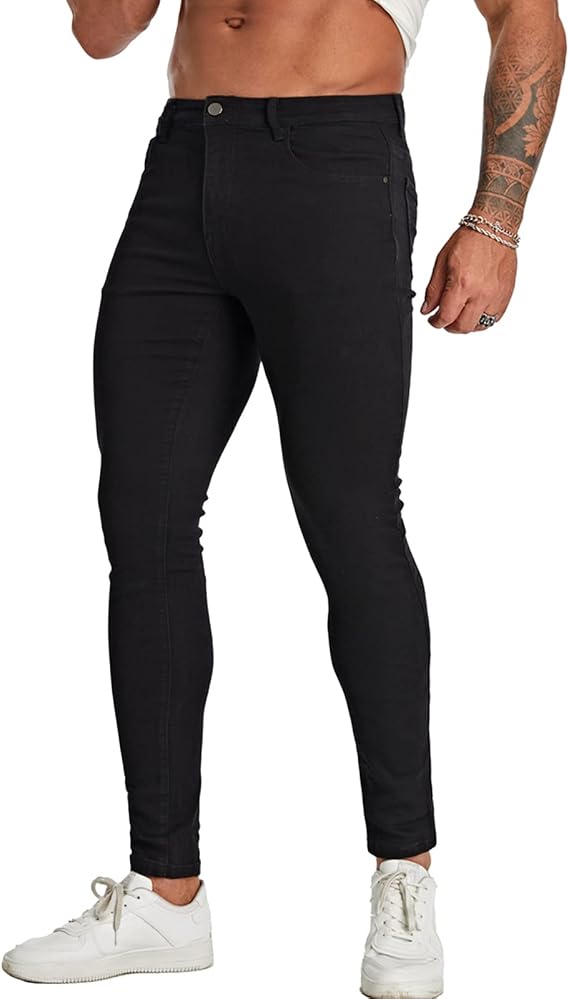 Men's Super Skinny Stretch Tapered Leg Slim Fit Ripped Distressed Jeans...