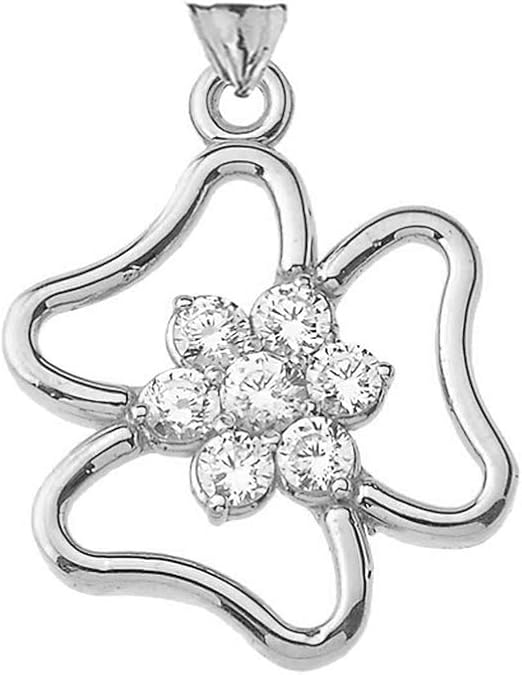 Fine Sterling Silver CZ Lucky Three-Leaf Clover Charm Pendant