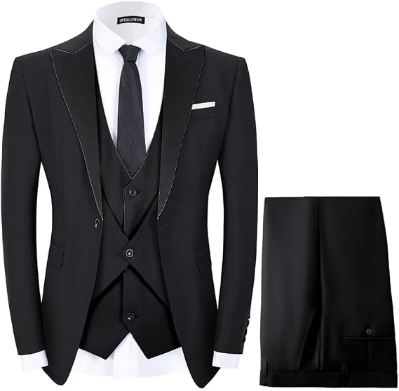 Men's Tuxedo 3 Piece Slim Fit Suits Blazer Jacket Layered Waistcoat and Pants Suit Set for Dinner Prom Wedding