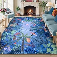 LIVEBOX Large 9x12 Forest Area Rug for Living Room, Soft Washable Sun Yellow Rugs for Bedroom, Non Slip Ultra Thin Floor Carpet Jungle Animal Print Rugs for Dining Room