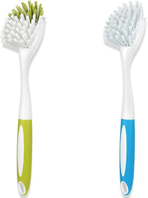 Dish Brush with Long Handle for Kitchen, Sink, Pots & Pans Cleaning, 2 Pack