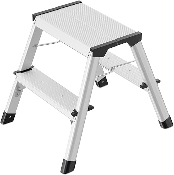 D60 Standardline 2-Step Stool Aluminum Step Ladder Silver - Safety Guard