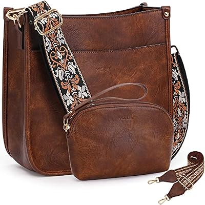 HKCLUF Crossbody Bag Purse for Women 2PCSSet Leather Hobo Handbag Wallet Set With 2Adjustable Guitar Strap Shoulder Bag | Purse, Purse, Wallet Set, Leather, 2PCSSet