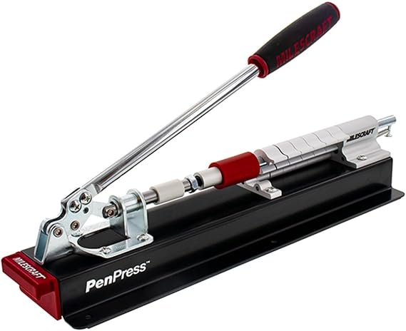 Milescraft 4701 Pen Press Join Turned Pens & Projects Advanced, Spring-Loaded Design Holds Workpiece in Place & Adjusts Size Quickly Using Six Quick-Flip Stop Settings. Includes Two Receiving Tips