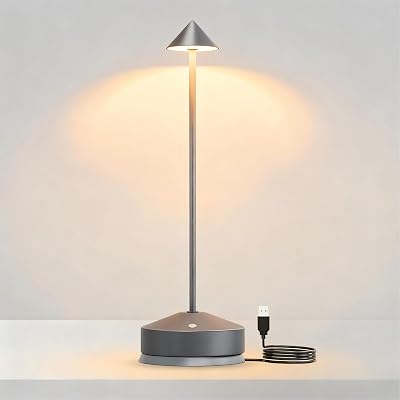 Modern Cordless Table Lamp, Portable LED Desk Lamps, Rechargeable Battery Operated Lighting for Bedroom Dining Room Restaurant Coffee Shop Camping Night Light Grey
