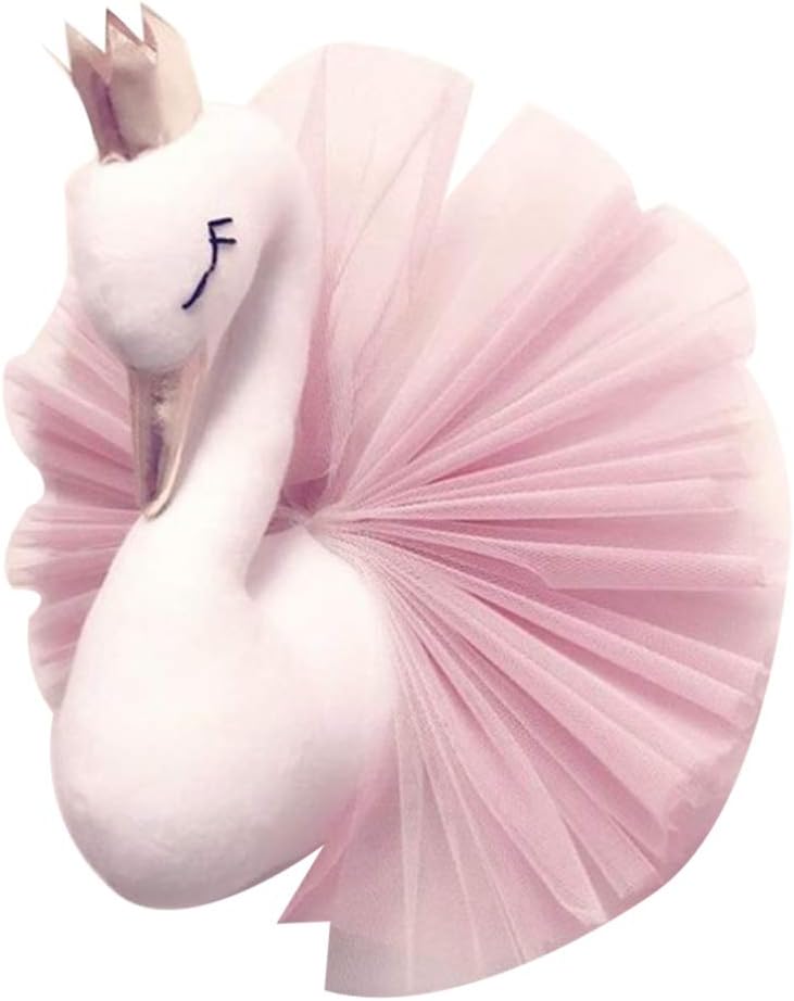 3D Wall Hanging Decoration Cute Crown Dress Swan Wall Art Sticker Hook for Nursery Kids Girl Room Wedding Birthday Pink