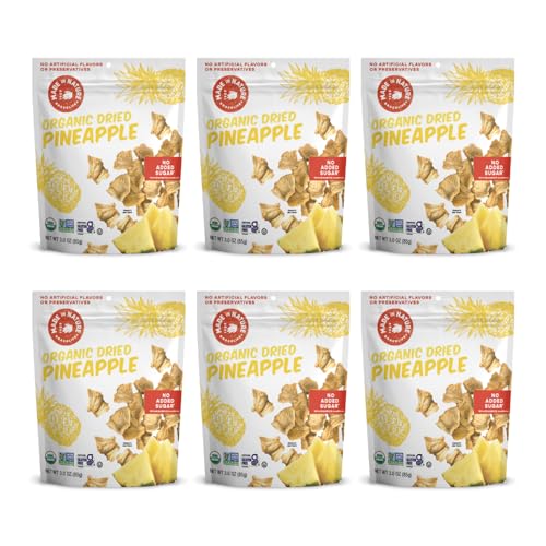 Made In Nature Organic Dried Pineapples, 3 Ounce Pack of 6 Vegan Snack, Non-GMO, Unsulfured, Gluten Free, Kosher
