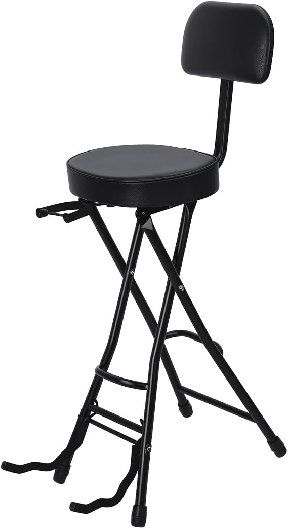 Guitar Stool Adjustable Padded Throne Chair | Standard Musician Drum Throne with Backrest Foldable, Comfortable, Durable, Lightweight, Perfect for DJs, Guitarists, Drummers Black