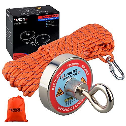 ULIBERMAGNET Fishing Magnet,Powerful 220LB Neodymium Magnets with 10m Nylon Rope for Magnetic Fishing, Recycling, Treasure Hunting in River, Lake