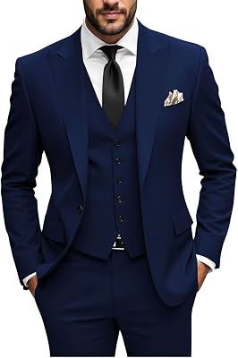 HUUTOE Slim Fit Suits for Men Dress Tuxedo Mens Wedding Suit Prom Set 3 Piece Bueiness Blazer Vest and Pants for Funeral