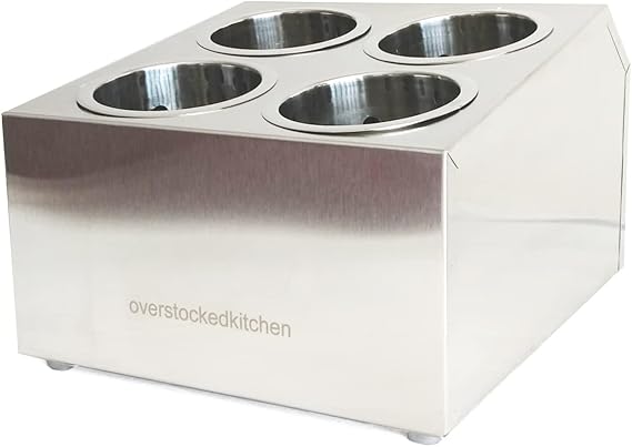 Commercial 4-Hole Stainless Steel Cylinder Flatware Silverware Utensil Holder Organizer Canddy Tableware Container Utensil Container