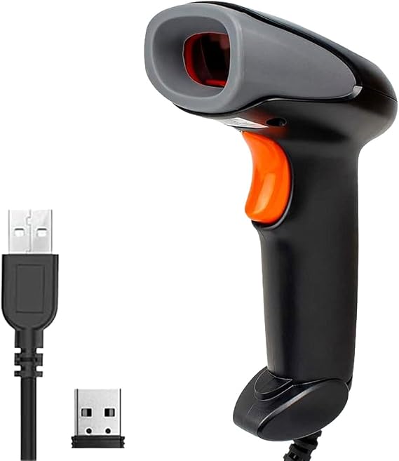 Wireless Barcode Scanner, 1D Laser Barcode Reader Handhold Barcode Scanner with USB Receiver and USB Cable for Warehouse, Store, Supermarket,Logistics.
