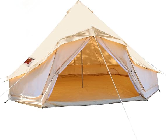 Luxury Outdoor Waterproof Four Season Family Camping and Winter Glamping Cotton Canvas Yurt Bell Tent with Roof Stove Jacket, Mosquito Screen Door and Windows