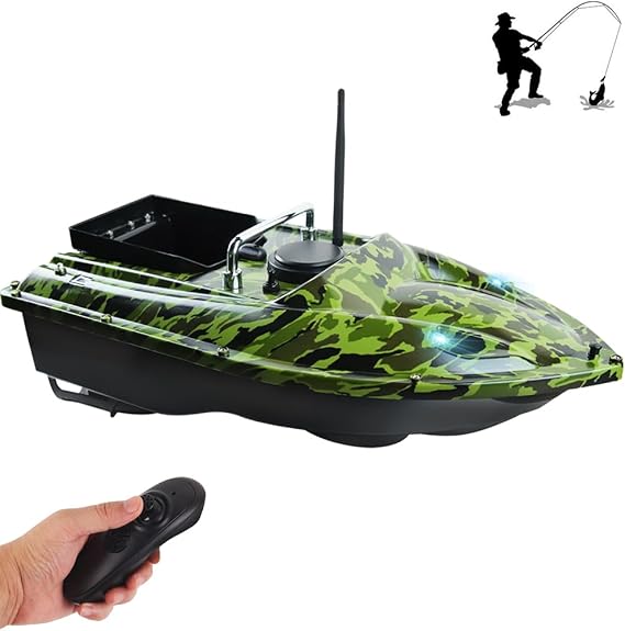 RC Bait Boat for Fishing 547-Yard Range, 2KG Load, Auto Return, Long Battery Life Perfect for Carp Fishing (Camo Green)