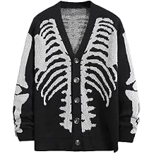 Wyeysyt Men's Skeleton Print Cardigan Sweaters Long Sleeve Oversized V Neck Button Down Outwear Coats