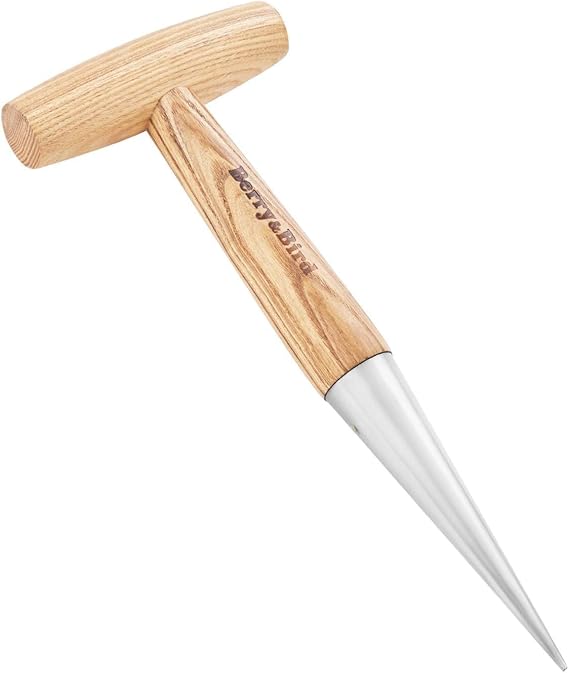 Berry&Bird Hand Dibber, Stainless Steel Seed Planter Tool Bulb Planter Tool | Sow Dibbler with Wood Handle, Garden Hole Punch Dibber Tool for Planting Seeds & Bulbs, Flowers Tulips Daffodils Dahlias