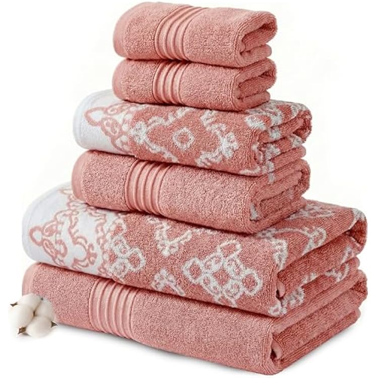 Modern Threads Charlize 6-Piece 100% Cotton Towel Set Reversible Yarn Dyed Jacquard & Solid Includes 2 Bath Towels, 2 Hand Towels, 2 Washcloths Absorbent, Quick Dry, Soft & Durable Clay