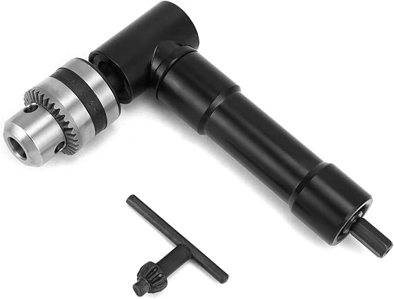 QWORK 90 Degree Right Angle Drill Attachment Adapter with 8mm Hex Compatibility for Power and Hand Drills