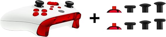 eXtremeRate Chrome Red ThumbsGear Interchangeable Ergonomic Thumbstick + Replacement Buttons for Xbox Series S/X Controller