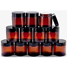 Vivaplex, 12, Amber, 4 oz, Round Glass Jars, with Inner Liners and black Lids