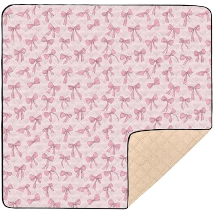 SHJI Cute Coquette Ribbon Bow Baby Play Mat Baby Crawling Mat Foldable Playmat for Babies 50 x 50 Inch
