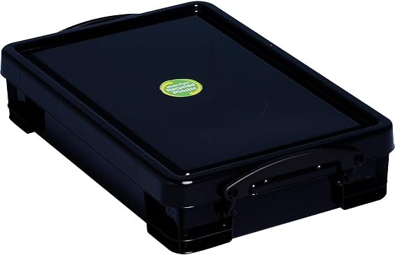 Really Useful Box 4.23 Qt. Latch Lid Storage Tote, 15.55" x 10.04" x 3.46", Solid Black