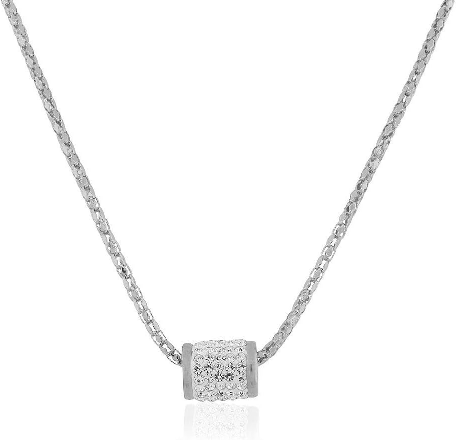 EDFORCE Stainless Steel White Clear CZ Bead Pendant Necklace, 19"