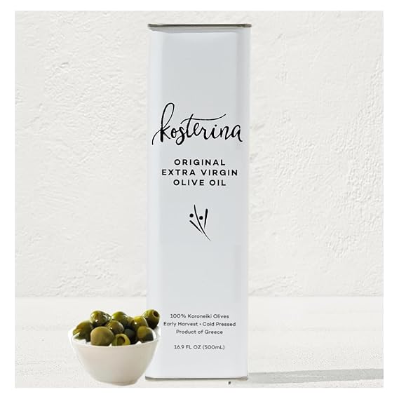 Kosterina - Original Extra Virgin Olive Oil, Cold-Pressed Greek EVOO, 2022/23 Early Harvest, Made with Koroneiki Olives, Natural Superfood, Polyphenol Rich, High Antioxidants, Tin | 16.9oz (500ml)