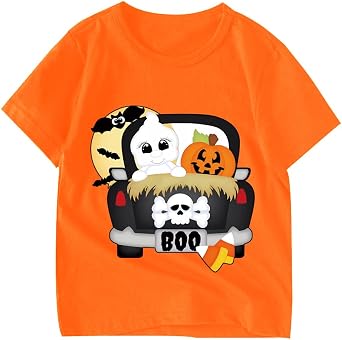 Kids Halloween Shirt Boys Girls Pumpkin Face Ghost Monster Truck Graphic Tees Toddler Halloween Short Sleeve Top
