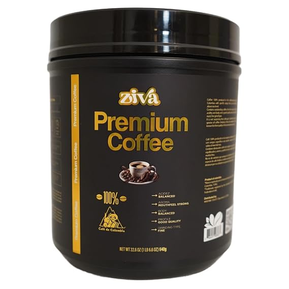 Ziva Premium Colombian Coffee 100% Arabica, High Roast, Fine Grind | Bold & Balanced Flavor with Rich Aroma | Grown at High Altitudes | 22.6 oz (640g) Jar