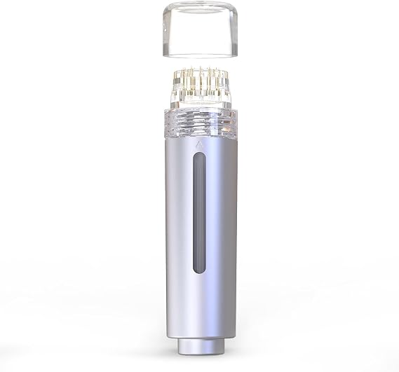 AQUA STAMP 2-in-1 Titanium Derma Stamp | 0.25mm Gold Micro Needles | Manual Microneedling Tool for Face Lips Scalp Care | Portable Serum Applicator with Storage Tube