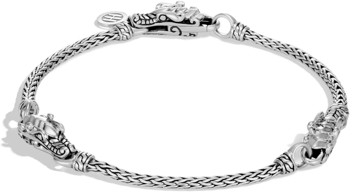 John Hardy Legends Collection Womens Bracelet, 2.5MM 925-Sterling Silver Naga Triple Station Wrist Bracelet with Cobra Chain and Lobster Claw Clasp