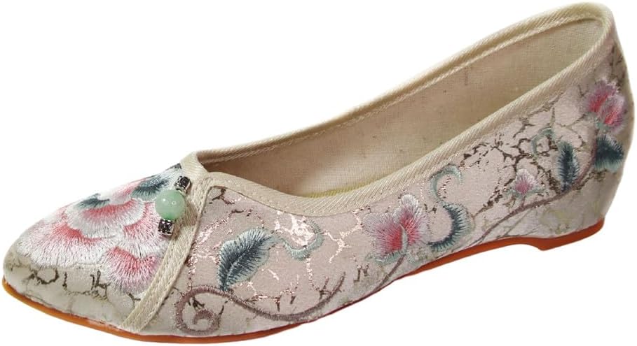 BININBOX Women's Retro Classic Ballet Flats Shoes Pointed Toe Slip On Comfortable Loafer Handmade Floral Embroidered Shoes for Women Mary Jane Flats Cheongsam Shoes