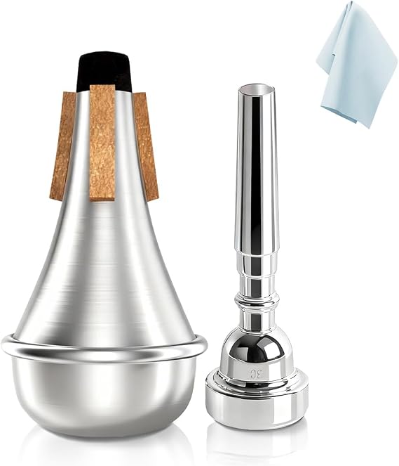 3C Trumpet Mouthpiece with Lightweight Aluminum Practice Trumpet Mute Silencer Fit for Yamaha Bach Conn King Replacement Musical Instruments Accessories, Silver