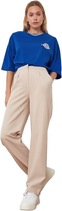 Trendyol Women's High Waist Wide Leg Straight Trousers Pants