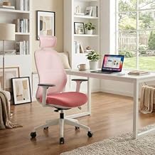 YOUNIKE Ergonomic Office Chair, Mesh Desk Chair with Adjustable Headrest & Comfortable Lumbar Support, High Back with Swivel & Wheels, Comfy Arms for Bedroom,Study,Home Office, Pink